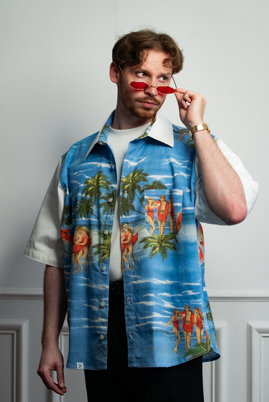 Chemise unisexe vintage upcyclée taille 2XL / 3XL " Surf "
